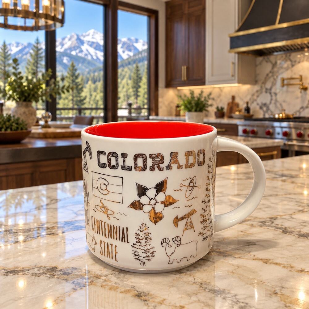 Starbucks Colorado Been There Series Ceramic Mug Red Interior